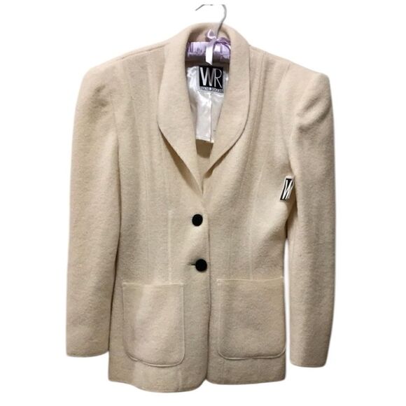Wayne Rogers Jackets & Blazers - Vintage Wayne Rogers szS cream colored wool blazer jacket with shoulder pads EVC